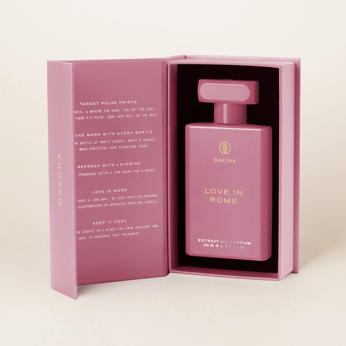 Love in Rome Extrait de Parfum bottle in its open gift box