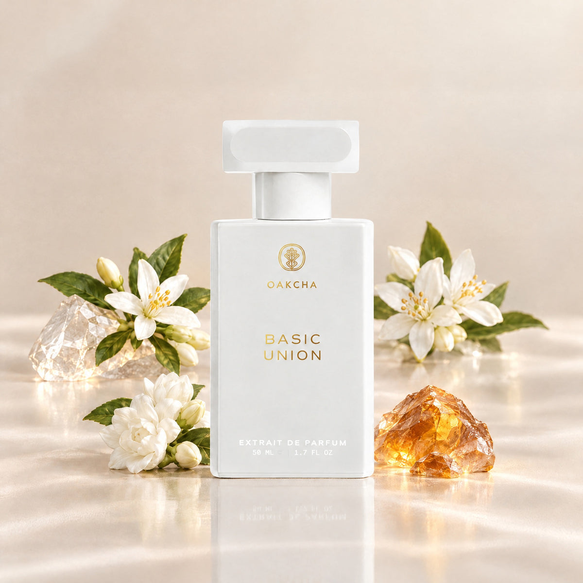 Basic Union Extrait de Parfum bottle with neroli, orange blossom, jasmine sambac, and amber note labels