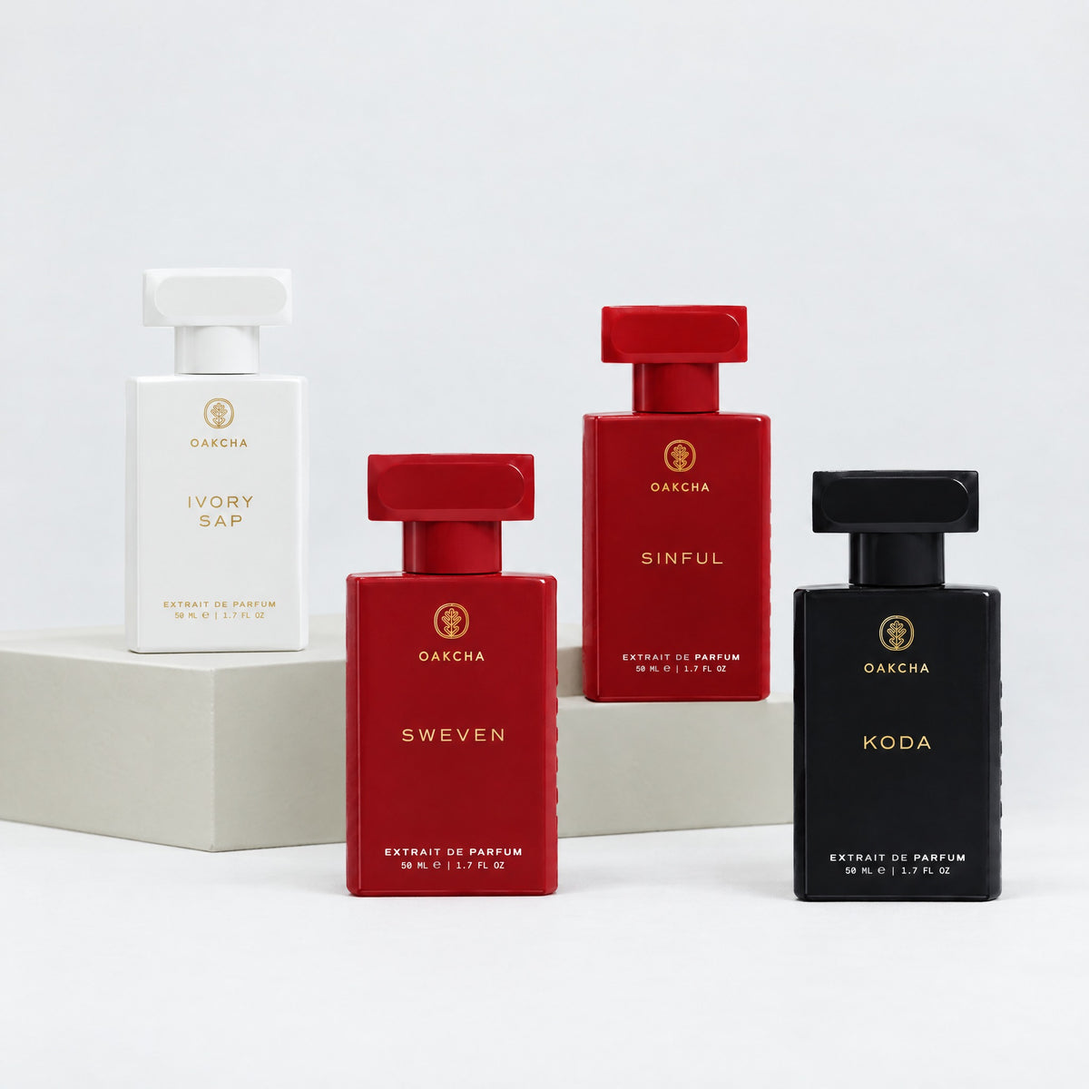 Ivory Sap, Sweven, Sinful and Koda 50 mL Extrait de Parfum bottles from the Couple Set