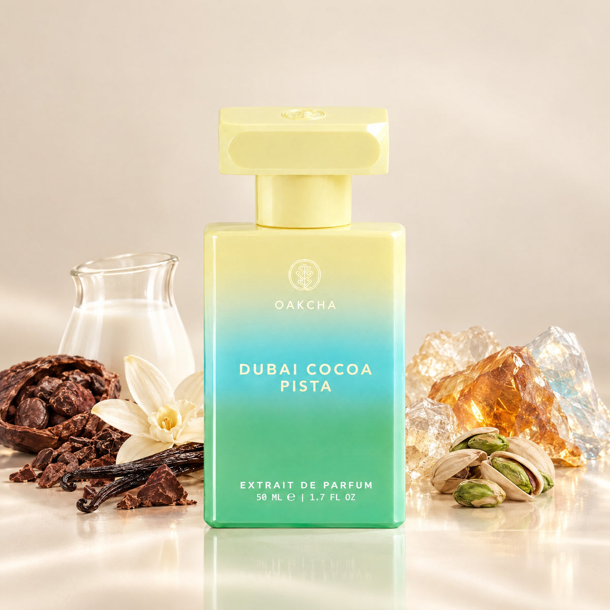 Dubai Cocoa Pista bottle with notes