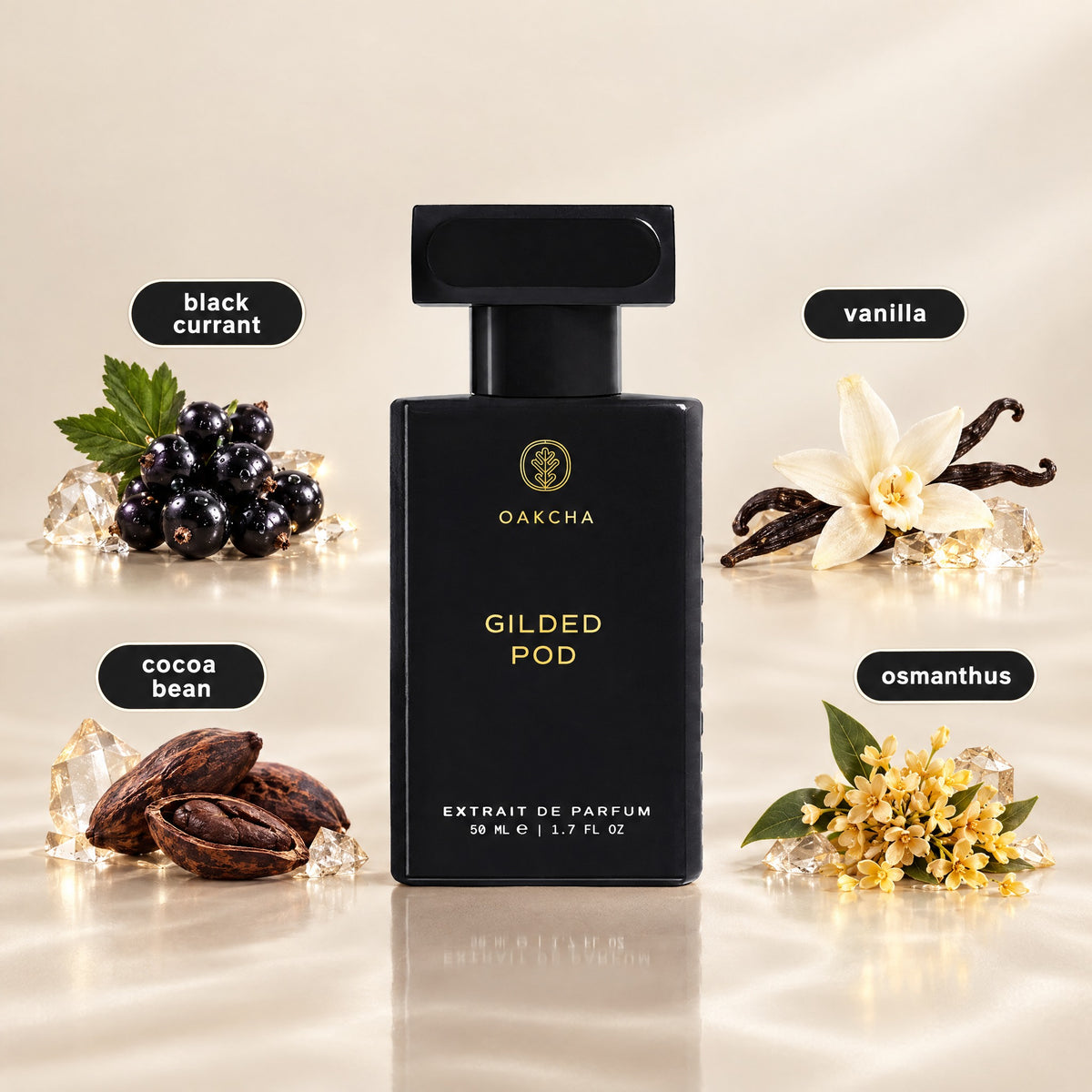 Gilded Pod bottle with notes