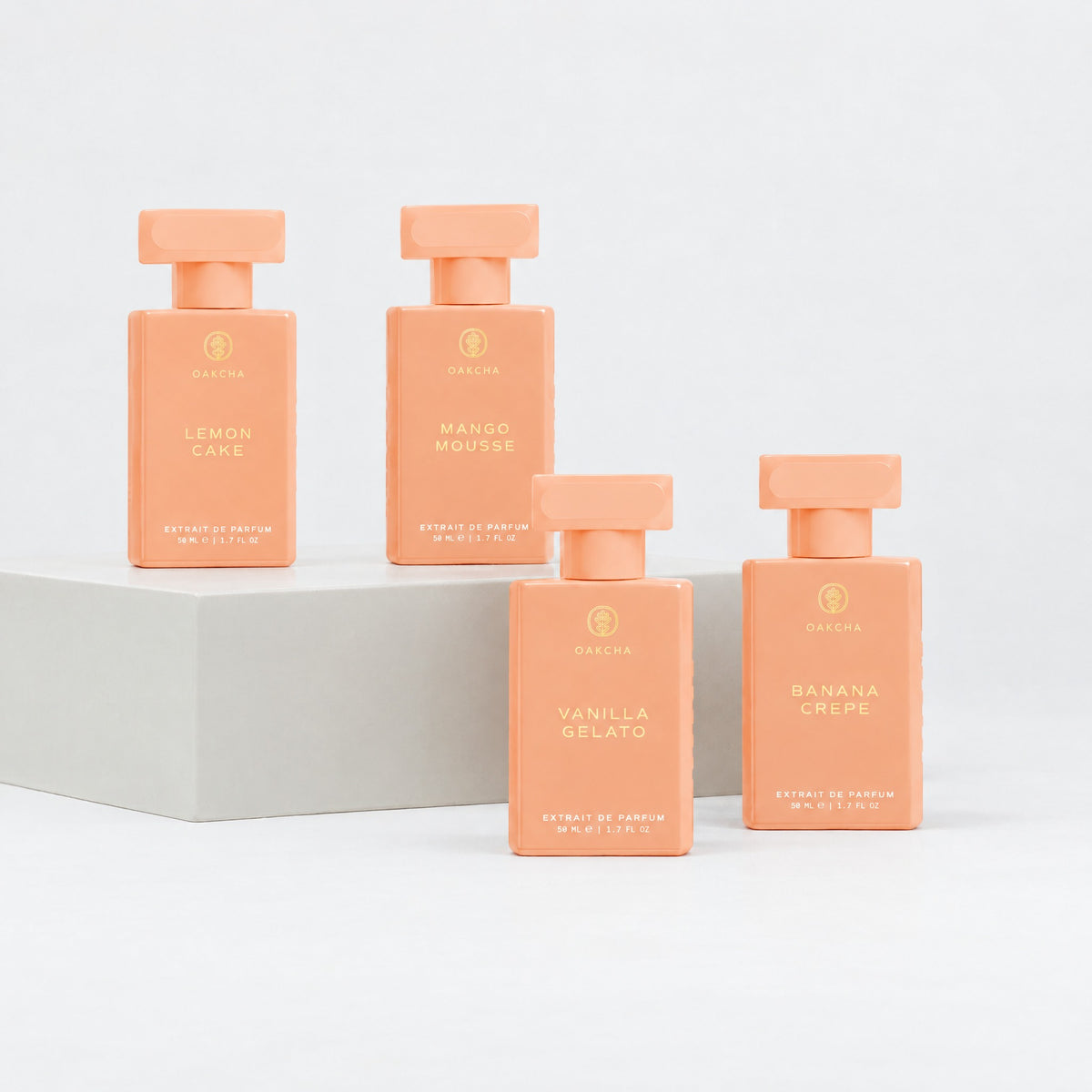 Lemon Cake, Mango Mousse, Vanilla Gelato and Banana Crepe 50 mL Extrait de Parfum bottles from the Gourmand Collection Gift Box Set