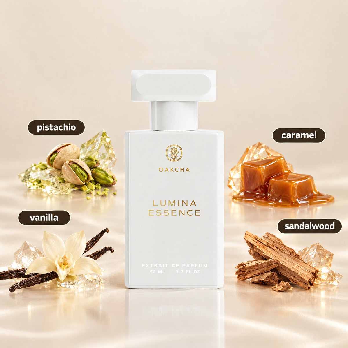 Lumina Essence bottle with notes