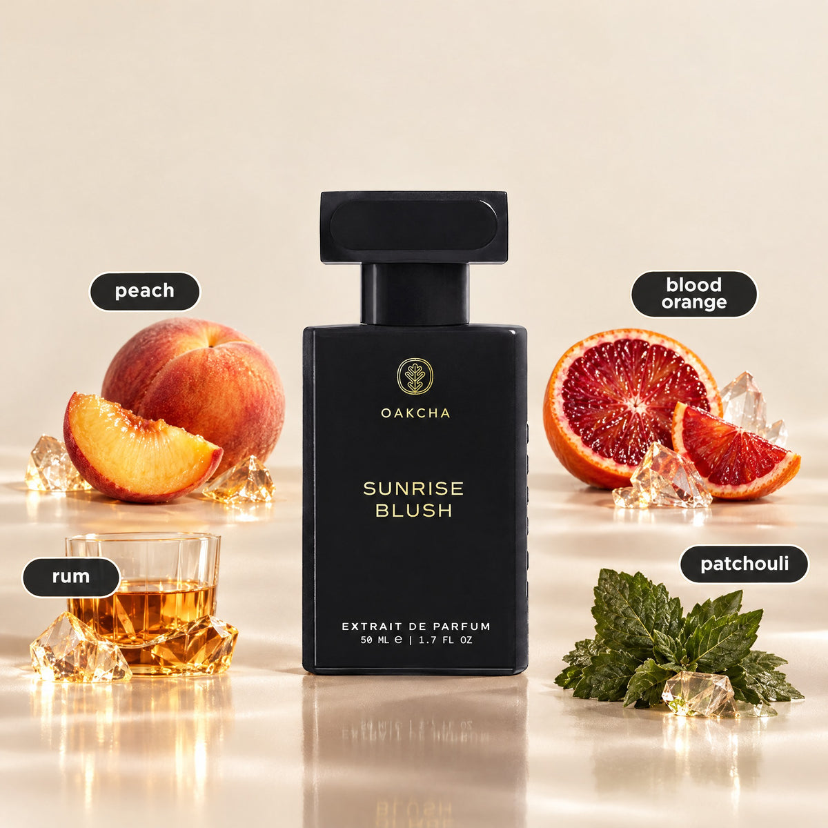 Sunrise Blush bottle with notes